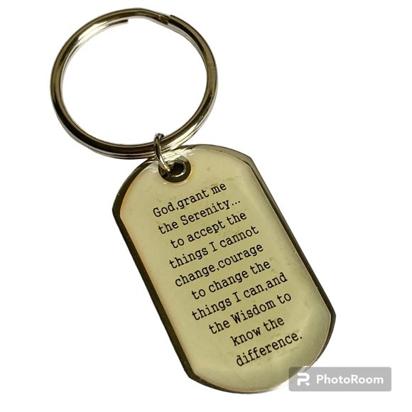 Serenity Prayer Keychain Keyring Stainless Steel Acrylic Alcoholics Anonymous AA - Picture 1 of 8